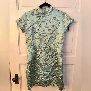 Elegant Bird Print Cheongsam Dress